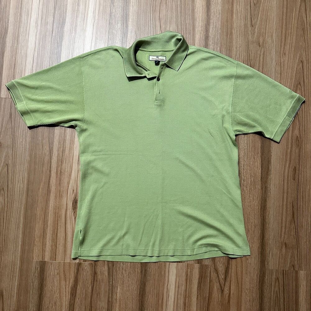 Tommy Bahama Shirt Men’s XL Green Silk Cotton Blend Textured Golf Polo Beach